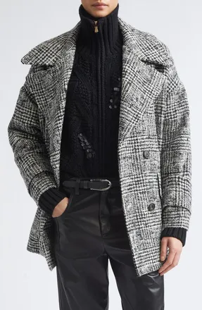 Eleventy Plaid Tweed Wool Blend Coat in 22 Black at Nordstrom, Size 40