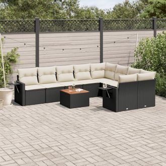 vidaXL Vidaxl - Set De Sof&aacute;s De Jard&iacute;n 10 Pzas Cojines Rat&aacute;n Sint&eacute;tico Negro