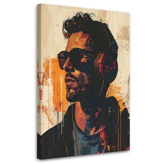 Feeby Cuadro En Lienzo Abstracci&oacute;n: Hombre Con Auriculares Y Gafas 70x100
