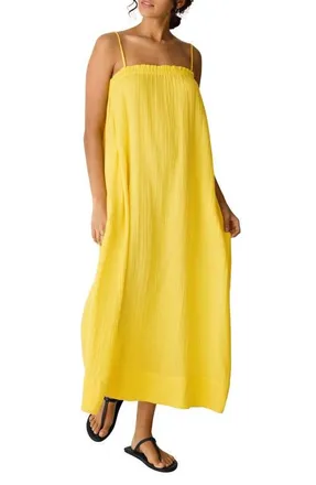 Eileen Fisher Stripe Organic Cotton Gauze Maxi Dress in Soleil at Nordstrom, Size X-Small