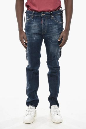 Dsquared2 RAW Jeans Slim Fit Lavaggio Scuro con Design Lace-up 17cm Dsquared2