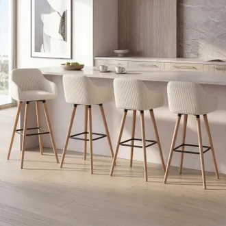 IDMarket Lote De 4 Taburetes De Bar Jany Giratorios Con Reposabrazos De Pana Beige Y Patas De Madera