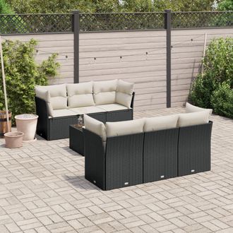 vidaXL Vidaxl - Set De Comedor De Jard&iacute;n 7 Pzas Y Cojines Rat&aacute;n Sint&eacute;tico Negro