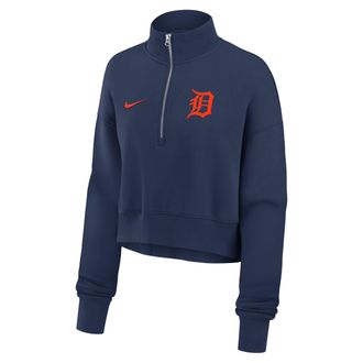Nike Detroit Tigers Phoenix Nike Womens MLB Cropped 1/4-Zip Crew in Blue | 01N944BDG-LMW