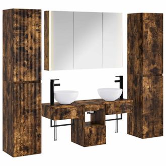vidaXL Juego De Muebles De Ba&ntilde;o 6 Pcs Roble Ahumado Vidaxl