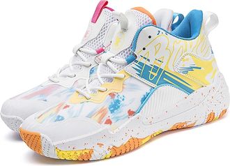 Generic Unisex Fashionable Basketball Shoes Lightweight Breathable Anti Slip Color Blocked Style Walking Shoes(Orangepink,8.5 UK)