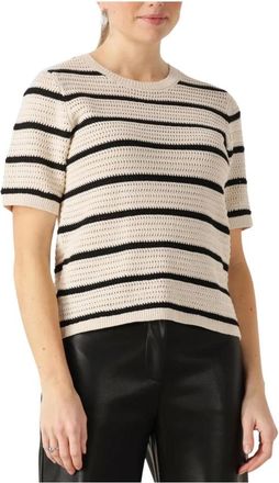 Selected Beige Gebreid O-hals T-shirt - Dames - Ronde hals truien - Beige - M - Katoen - Truien & Vesten