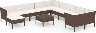 vidaXL Set Muebles De Jard&iacute;n 12 Pzas Y Cojines Rat&aacute;n Sint&eacute;tico Marr&oacute;n Vidaxl