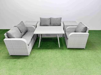 Fimous 5 Seater Outdoor Rattan Garden Furniture Set Sofa Reclining Chair Set in Light Grey