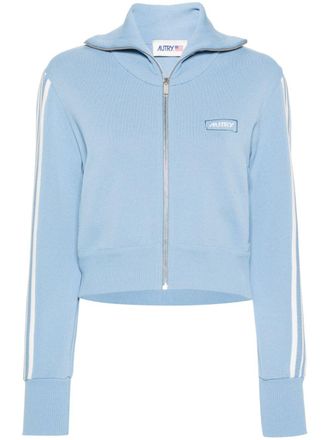 Autry intarsia-logo zip-up cardigan - women - Nylon/Viscose - S - Blue