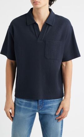 Frame Denim Textured Cotton Blend Polo in Dark Navy at Nordstrom, Size X-Small