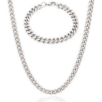 Crucible Jewelry Curb Bracelet and Necklace Gold Chain Set