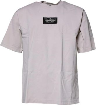 Dolce & Gabbana Beige Logo Crewneck T-shirt - Heren - T-shirts - Beige - M - Katoen - Tops