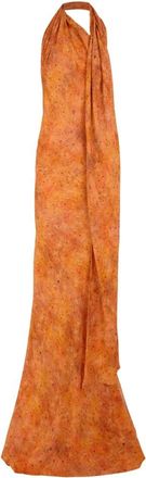 Cortana Sora Print Lange Zijden Jurk - Dames - Avondkleed - Oranje - M - Kleedjes