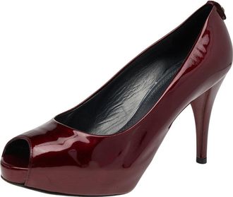 Stuart Weitzman Red Patent Leather Sierra Peep Toe Platform Pumps
