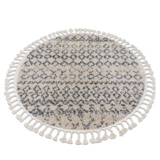 RugsX Alfombra Berber Agadir G0522 C&iacute;rculo Crema/gris Franjas Bereber Marroqu&iacute; Shaggy Beige Circulo 120 Cm