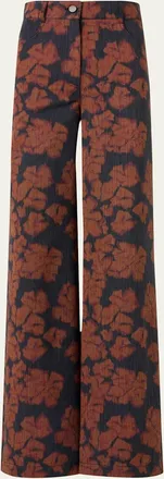 Akris Cooper Ikat Flower Pants in Cotton Canvas