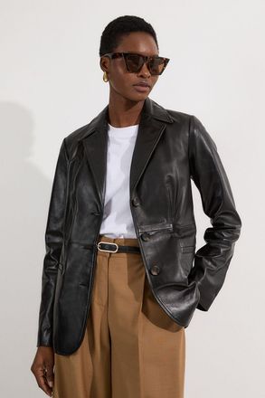 Karen Millen Womens Leather Tailored Single Breasted Blazer - Black - Size 10 UK