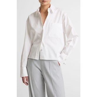 Vince Crop Cotton Shirt in Optic White at Nordstrom, Size Xx-Small