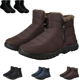 Generic Mens Waterproof Winter Snow Boots - Lightweight Thermal Ankle Boots with Furry Lining for Hiking and Daily Wear(Brown,12.5)