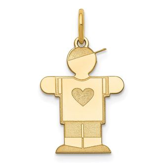 Diamond2Deal 14k Yellow Gold The Kids Small Heart Shirt Boy Engravable Hugs Charm Pendant