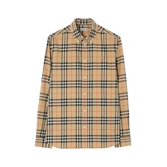 Burberry Robert Geruite Katoenen Overhemd - Heren - Casual Overhemden - Beige - M - Katoen - Overhemden