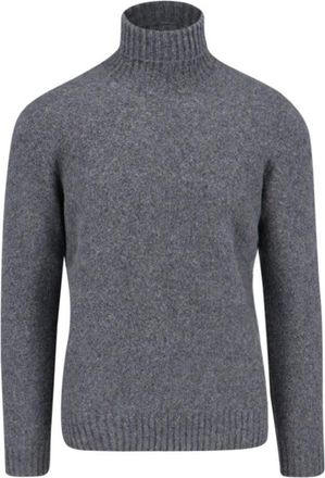 Drumohr Turtleneck Sweater In Gray Wool Ribbed Trim