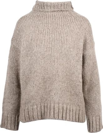 Alpha Studio High Neck Sweater with Metallic Fiber and Ribbed Knit Texture
