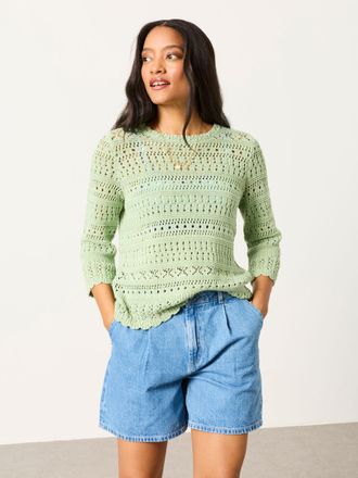Fat Face FatFace Orla Light Green Knitted Stitch Jumper