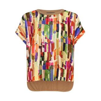 Elena Miro Tops, Dames, Veelkleurig, S, Satijn, T-shirt van twee materialen