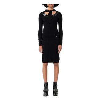 Fracomina Knitted Dresses, female, Black, Size: L Pullover Maxi Dress