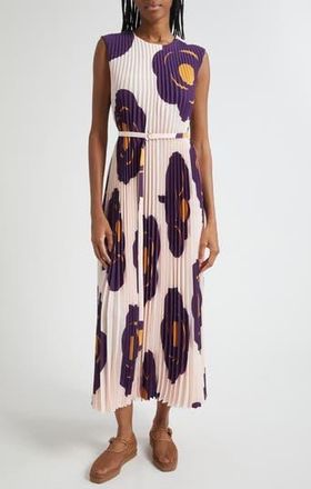 Marimekko Juhlia Tumma Pleated Belted Sleeveless Maxi Dress in Light Pink Dark Violet Brown at Nordstrom Rack, Size 6 Us / 36 Eu