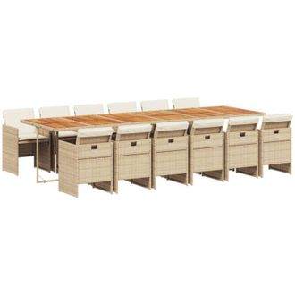 vidaXL Set Comedor De Jard&iacute;n Con Cojines 13 Pzas Rat&aacute;n Sint&eacute;tico Beige Vidaxl