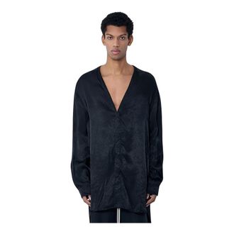 Rick Owens Oversized Tops, male, Black, Size: 2XL Oversized V-Neck Shirt