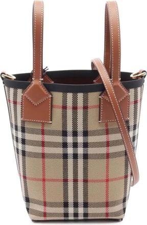 Burberry Borsa tote London mini in tela con motivo House Check 2020 - Marrone