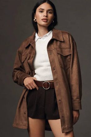 Pilcro Womens Relaxed Faux-Suede Shacket In Brown