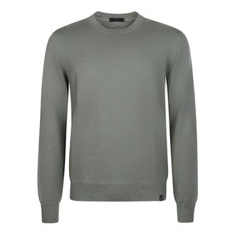 Fay Round-neck Knitwear, male, Green, Size: 2XL Green Wool Knit Round-Neck Jumper