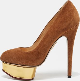 Charlotte Olympia Brown Suede Dolly Platform Pumps