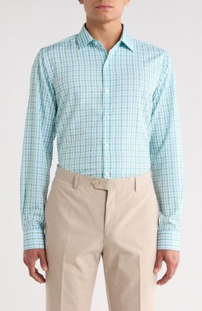 Nautica Check Print Slim Fit Dress Shirt in Light Green at Nordstrom Rack, Size 14.5 - 32/33