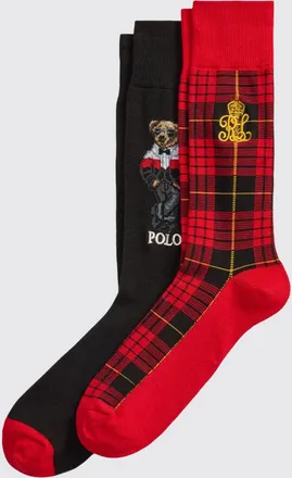 Polo Ralph Lauren Set di due paia di calze in cotone con motivo Tartan e Teddy Bear
