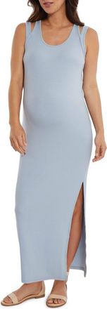 Stowaway Collection Double Strap Ribbed Maternity Maxi Dress in Sky Blue at Nordstrom, Size Large