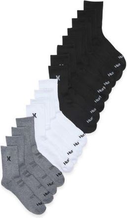 Hurley 8-Pack Terry Quarter Cut Socks in Grey/Black at Nordstrom Rack