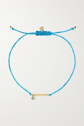 Sydney Evan Bracciale In Oro 14 Carati, Cordoncino E Smalto Evil Eye - Blu