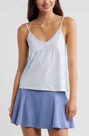 BP. Lace Trim Stretch Cotton Camisole in Blue Bird at Nordstrom, Size Xx-Small
