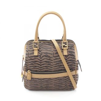Fendi Black Brown Canvas Leather Handbag Tote Bag (Pre-Owned)