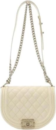 Chanel Pre-owned Boy Grained Calfskin Shoulder Bag - Dames - Vintage Schoudertas - Beige - ONE Size - Leer - Vintage