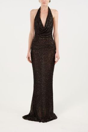 Nocturne Off-Shoulder Sequin Embellished Maxi Dress in Brown at Nordstrom, Size X-Small Eu