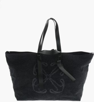 Off-white Denim Maxi Shoulder Bag DAY OFF with Flower Print size One Size