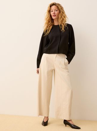 Icone Womens Pleated and topstitched twill barrel-leg pant