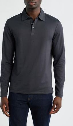 Robert Barakett Luciano Long Sleeve Twill Polo in Black at Nordstrom Rack, Size Xx-Large